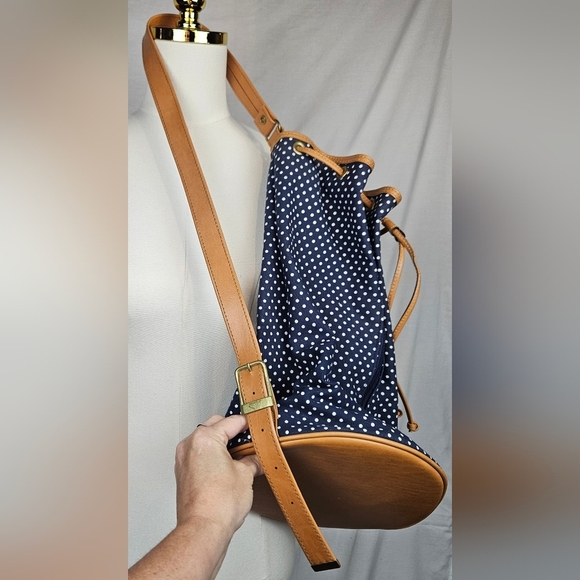 Capezio Navy Blue W/White Polka Dot‎ Canvas Bag Nautical Classic Resort - Picture 4 of 6